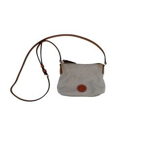 Dooney & Bourke Womens Pouchette Nylon Crossbody Bag Purse Gray Leather Brown